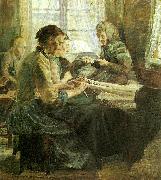 Carl Wilhelmson fiskarkvinnor bindande nat oil on canvas